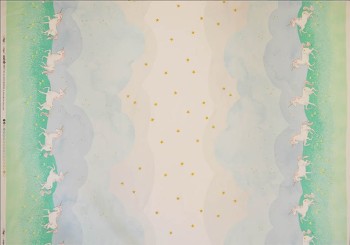 Magic! - Unicorn Parade border print - Mint & Gold - Sold in 60cm panels